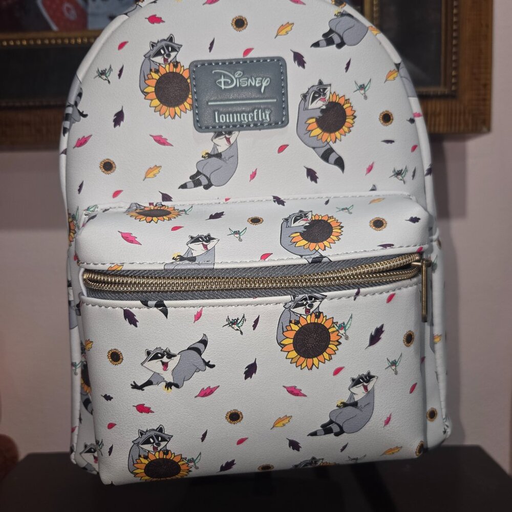 Loungefly Disney White Raccoon & Sunflower Mini Backpack - Picture 2 of 11